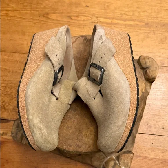 Tan wedge Suede Fanny Clogs with Buckle by papillo  size 39 - Picture 6 of 9